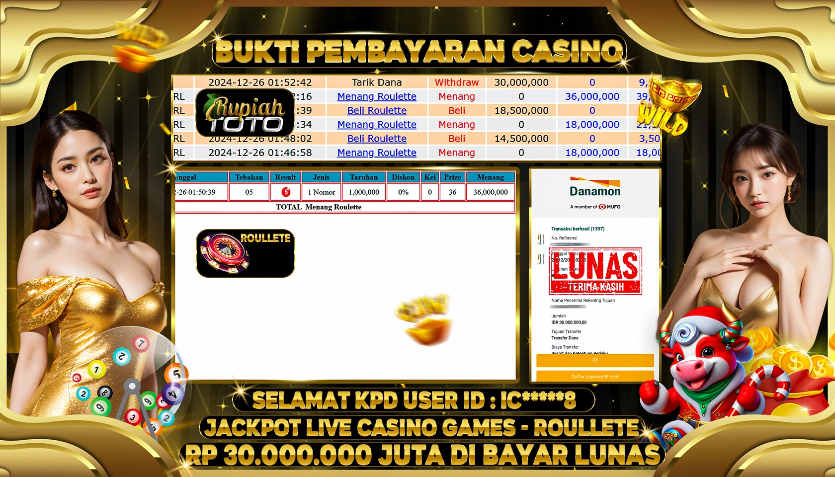 RUPIAHTOTO JACKPOT CASINO GAMES ROULLETE RP 30.000.000 JUTA LUNAS