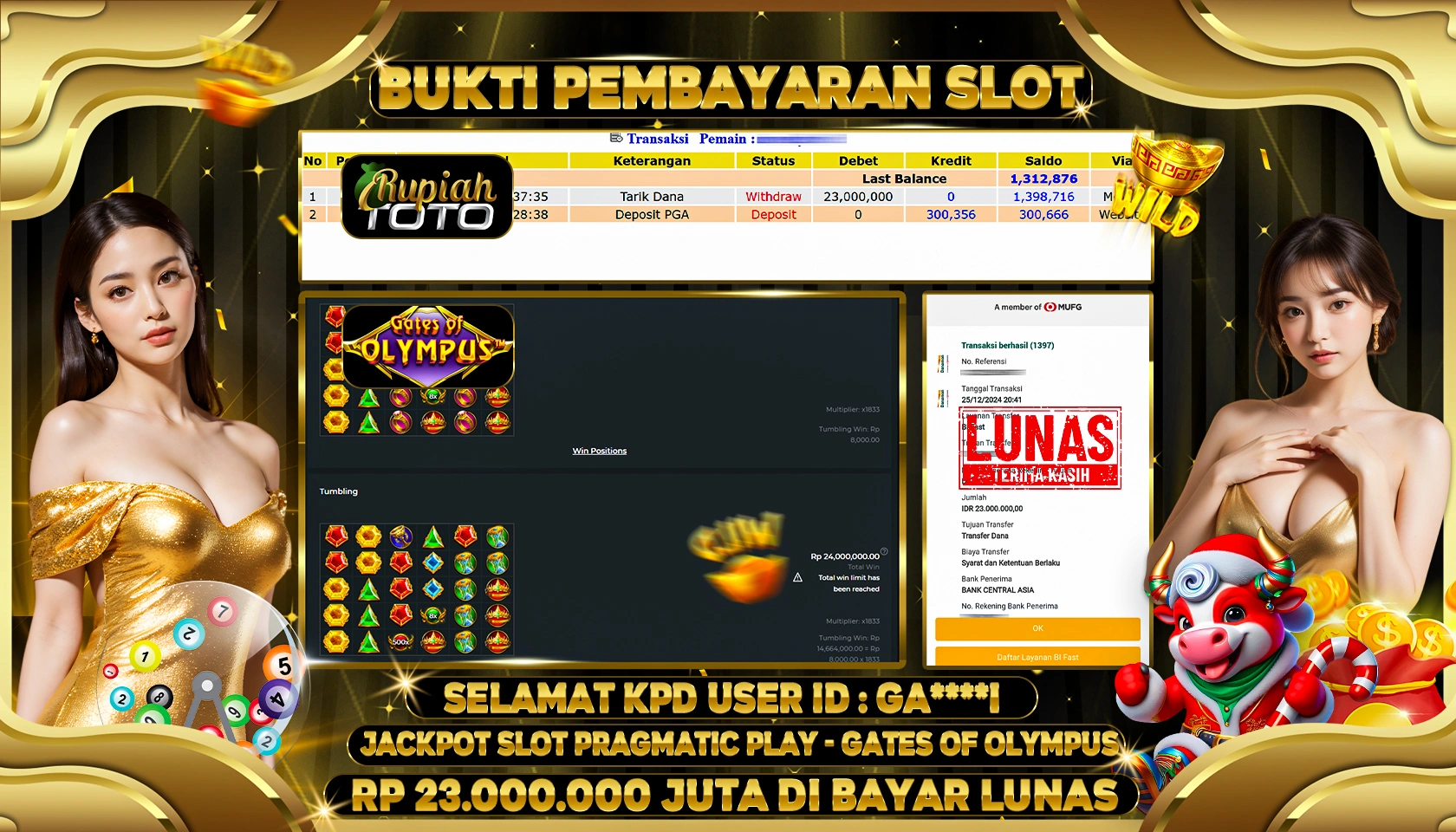 RUPIAHTOTO JACKPOT SLOT GAMES GATES OF OLYMPUS RP 15.000.000 JUTA LUNAS