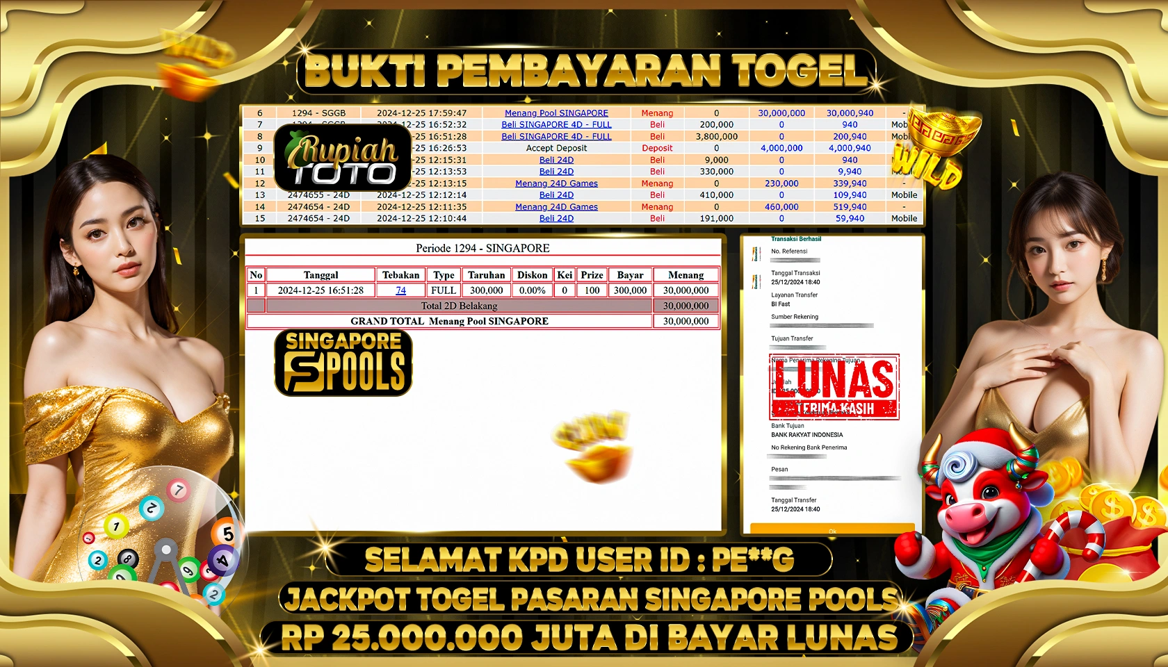 RUPIAHTOTO JACKPOT TOGEL PASARAN SINGAPORE POOLS RP 25.000.000 JUTA LUNAS