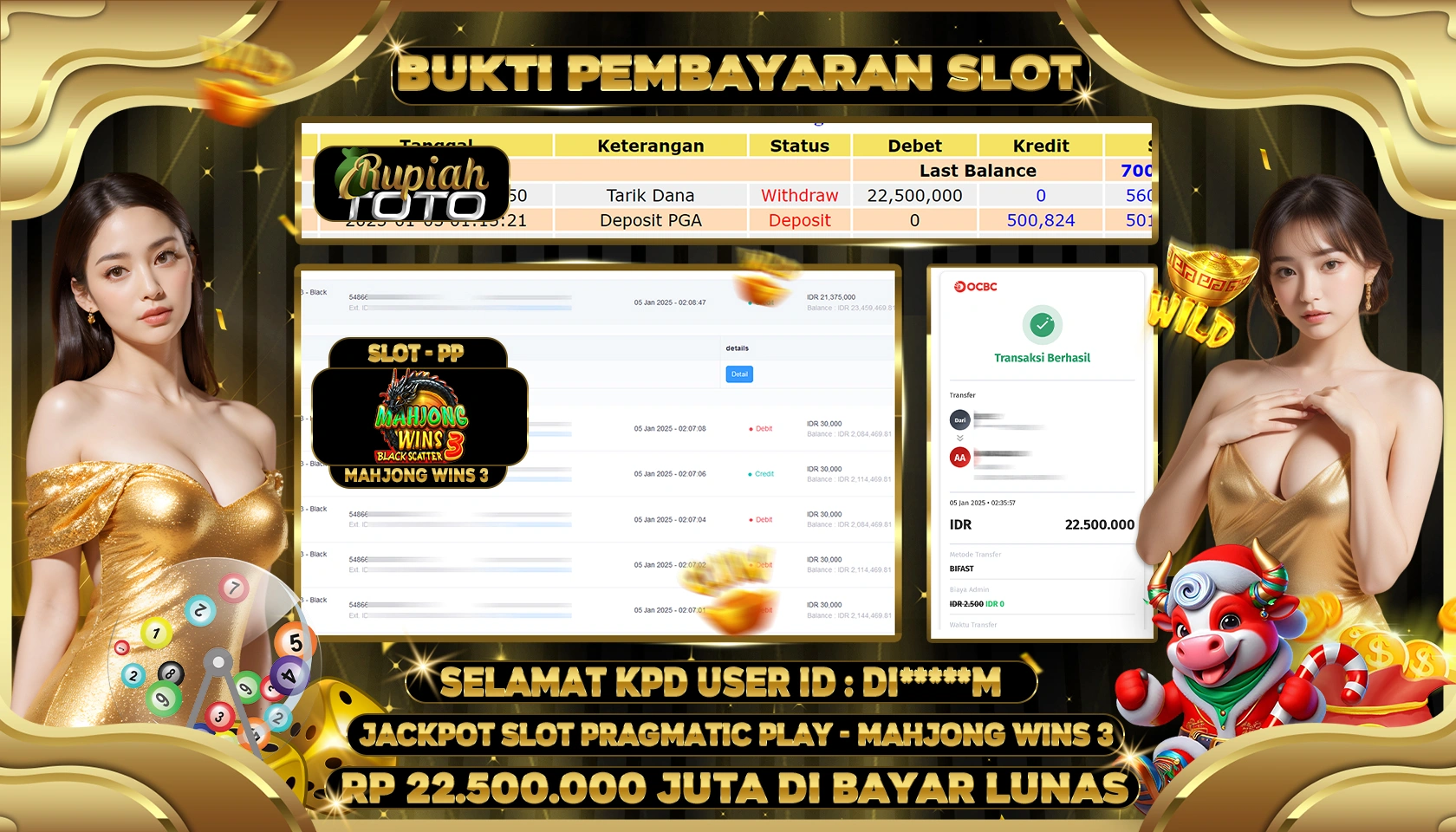 RUPIAHTOTO JACKPOT SLOT GAMES MAHJONG WINS 3 SCCATER HITAM RP 22.500.000 JUTA LUNAS
