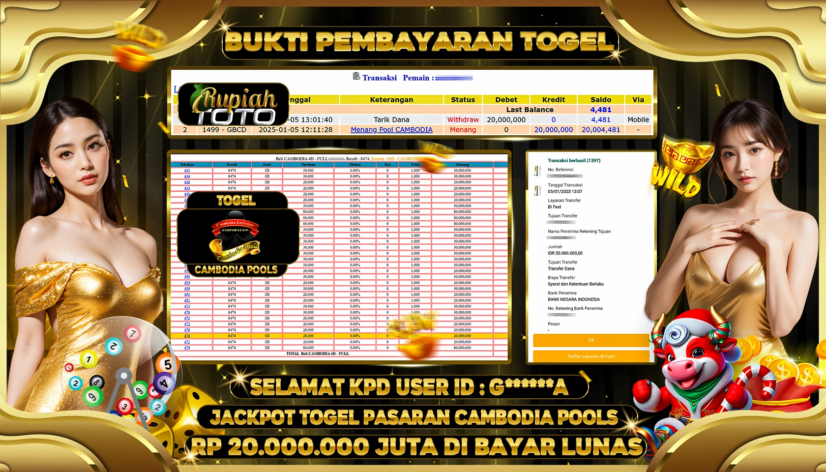 RUPIAHTOTO JACKPOT TOGEL PASARAN CAMBODIA POOLS RP 20.000.000 JUTA LUNAS