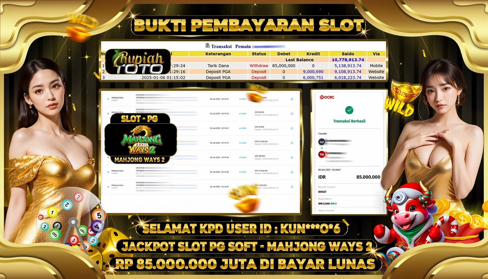 RUPIAHTOTO JACKPOT SLOT GAMES MAHJONG WAYS 2 RP 85.000.000 JUTA LUNAS