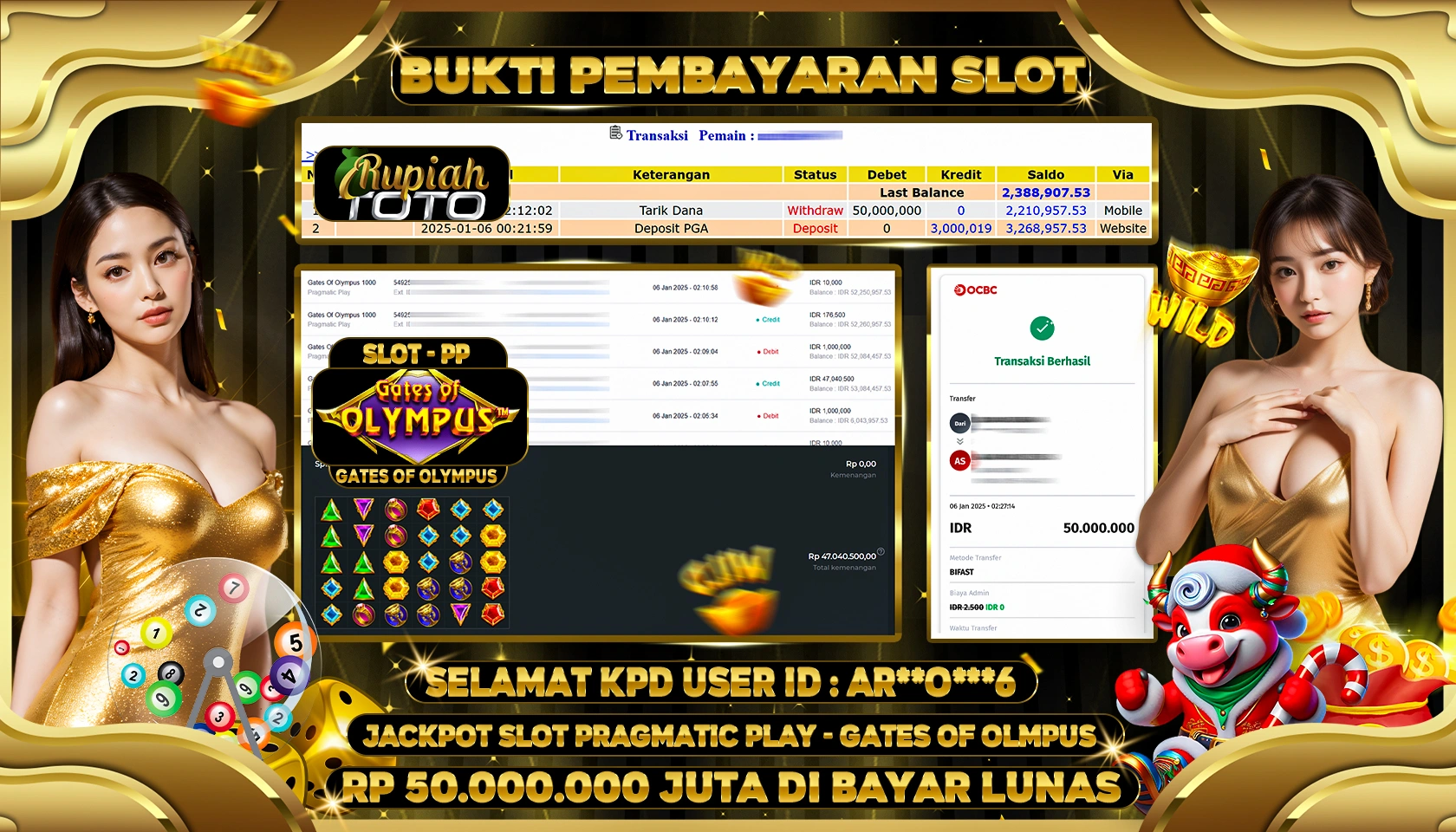 RUPIAHTOTO JACKPOT SLOT GAMES GATES OF OLYMPUS RP 50.000.000 JUTA LUNAS