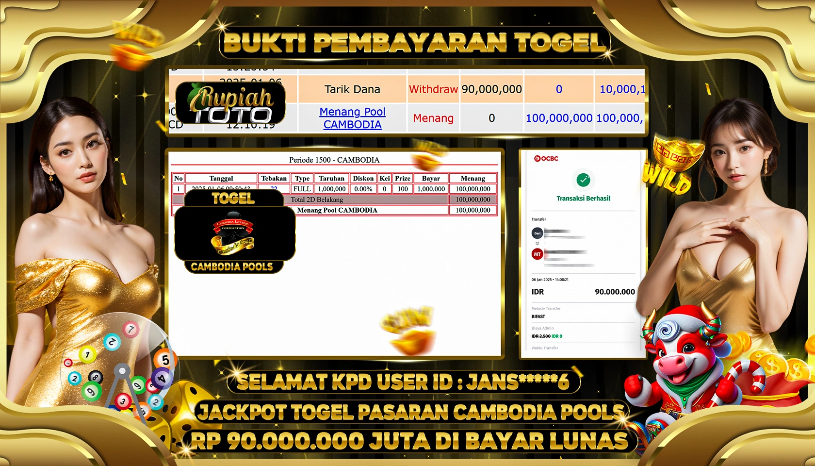 RUPIAHTOTO JACKPOT TOGEL PASARAN CAMBODIA POOLS RP 90.000.000 JUTA LUNAS