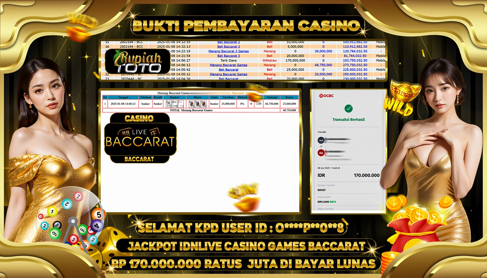 RUPIAHTOTO JACKPOT CASINO GAMES BACCARAT RP 170.000.000 RATUS JUTA LUNAS