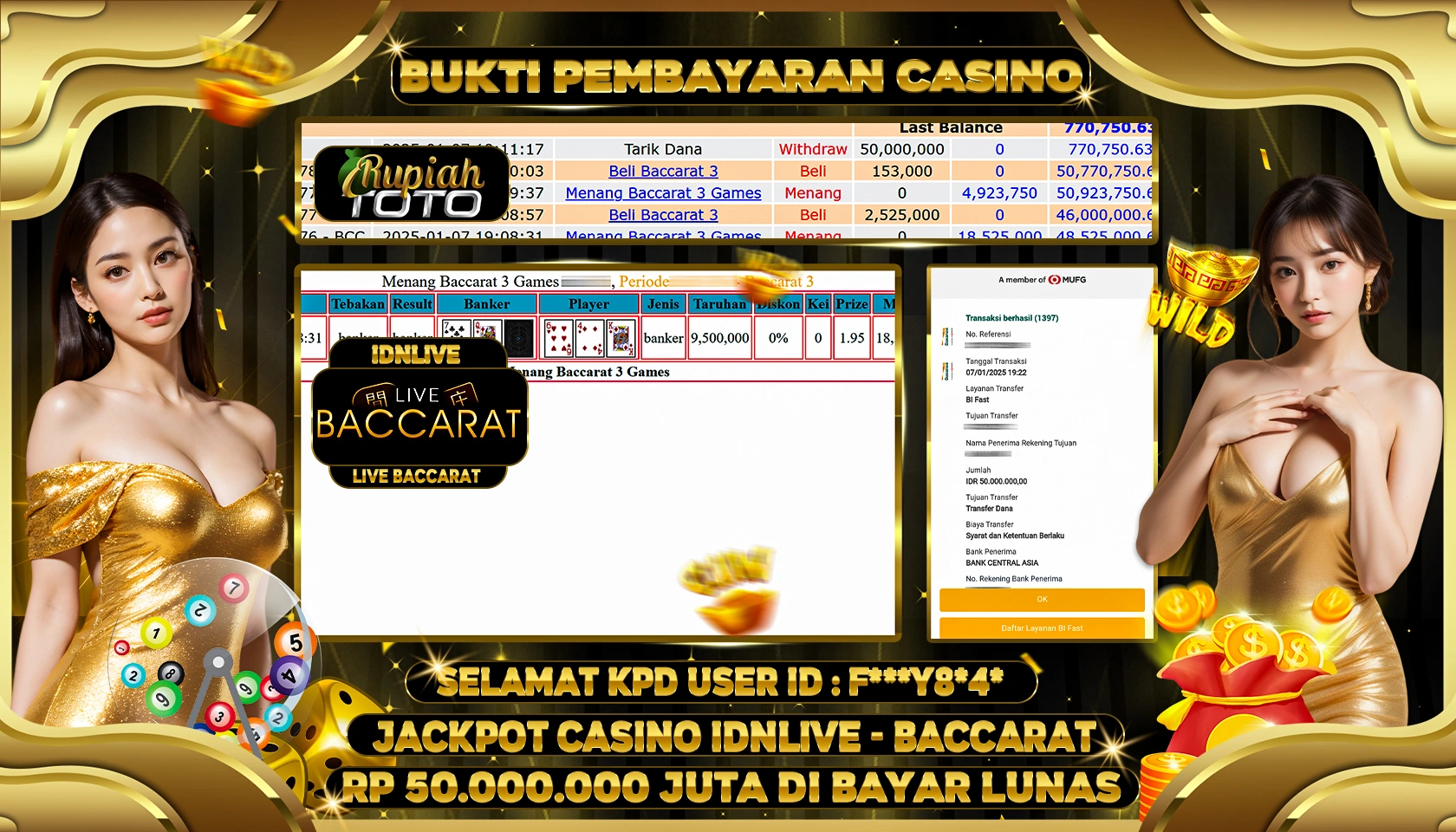 RUPIAHTOTO JACKPOT CASINO GAMES BACCARAT RP 50.000.000 JUTA LUNAS
