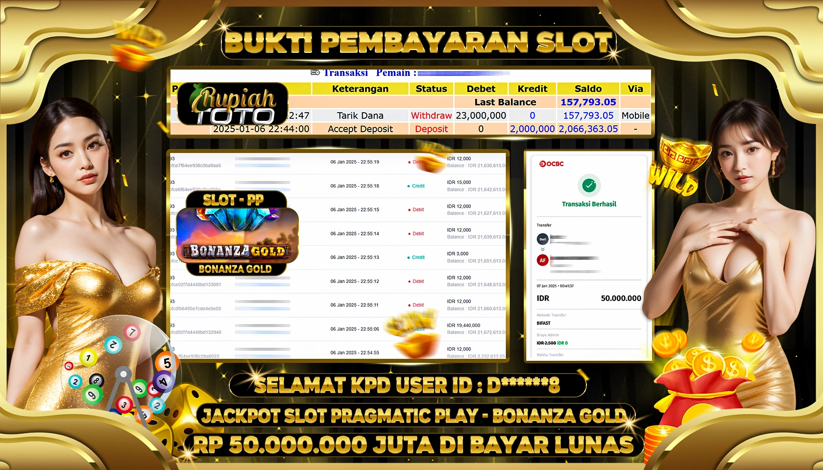 RUPIAHTOTO JACKPOT SLOT GAMES BONANZA GOLD RP 50.000.000 JUTA LUNAS