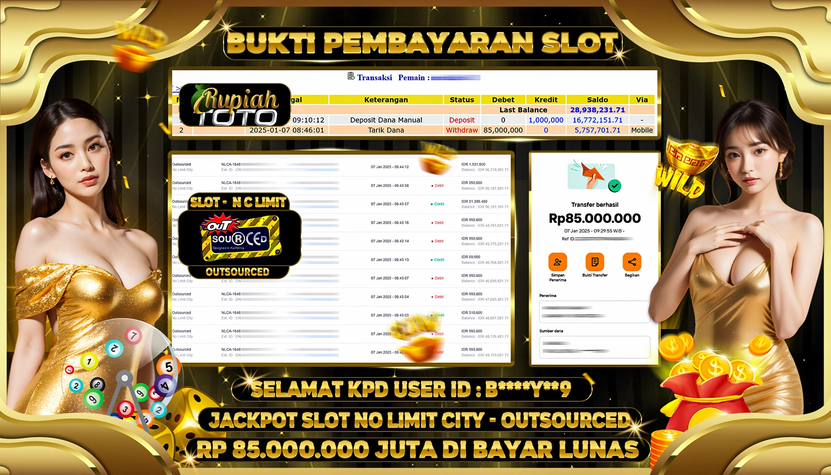 RUPIAHTOTO JACKPOT SLOT GAMES OUTSOURCED RP 85.000.000 JUTA LUNAS