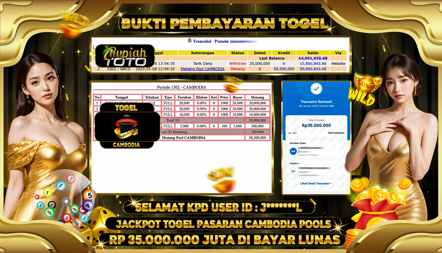 RUPIAHTOTO JACKPOT TOGEL PASARAN CAMBODIA POOLS RP 35.000.000 JUTA LUNAS