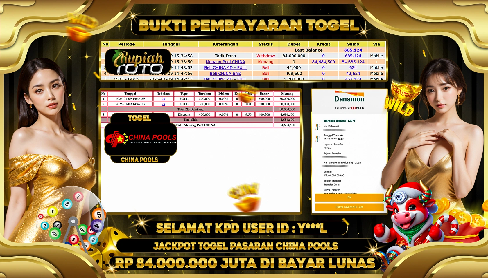 RUPIAHTOTO JACKPOT TOGEL PASARAN CHINA POOLS RP 84.000.000 JUTA LUNAS