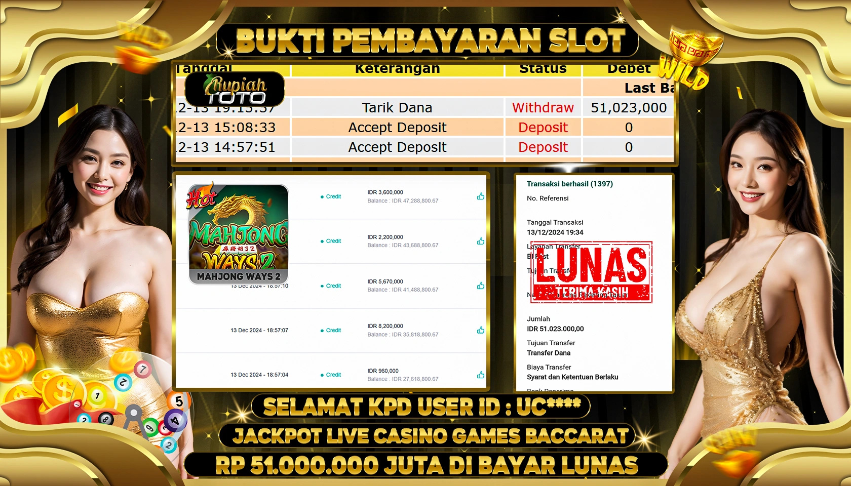 RUPIAHTOTO JACKPOT SLOT GAMES MAHJONG WAYS 2 RP. 51.000.000 JUTA LUNAS