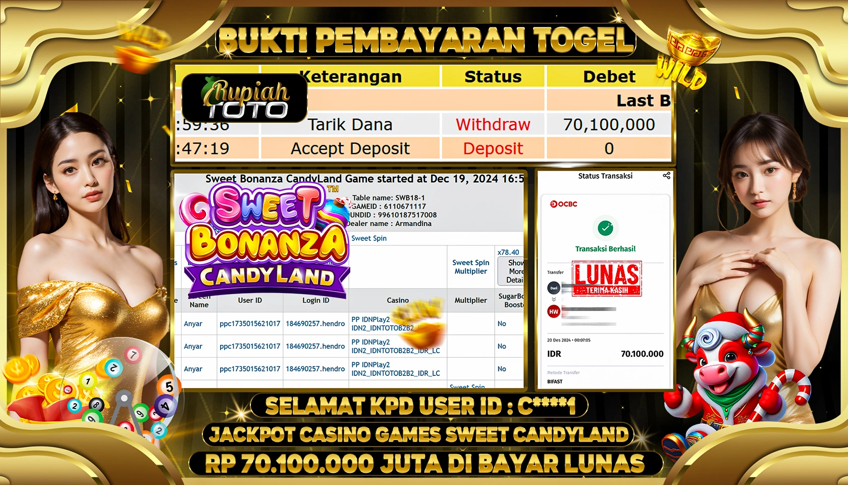 RUPIAHTOTO JACKPOT CASINO GAMES SWEET BONANZA CANDYLAND RP.70.000.000 JUTA LUNAS