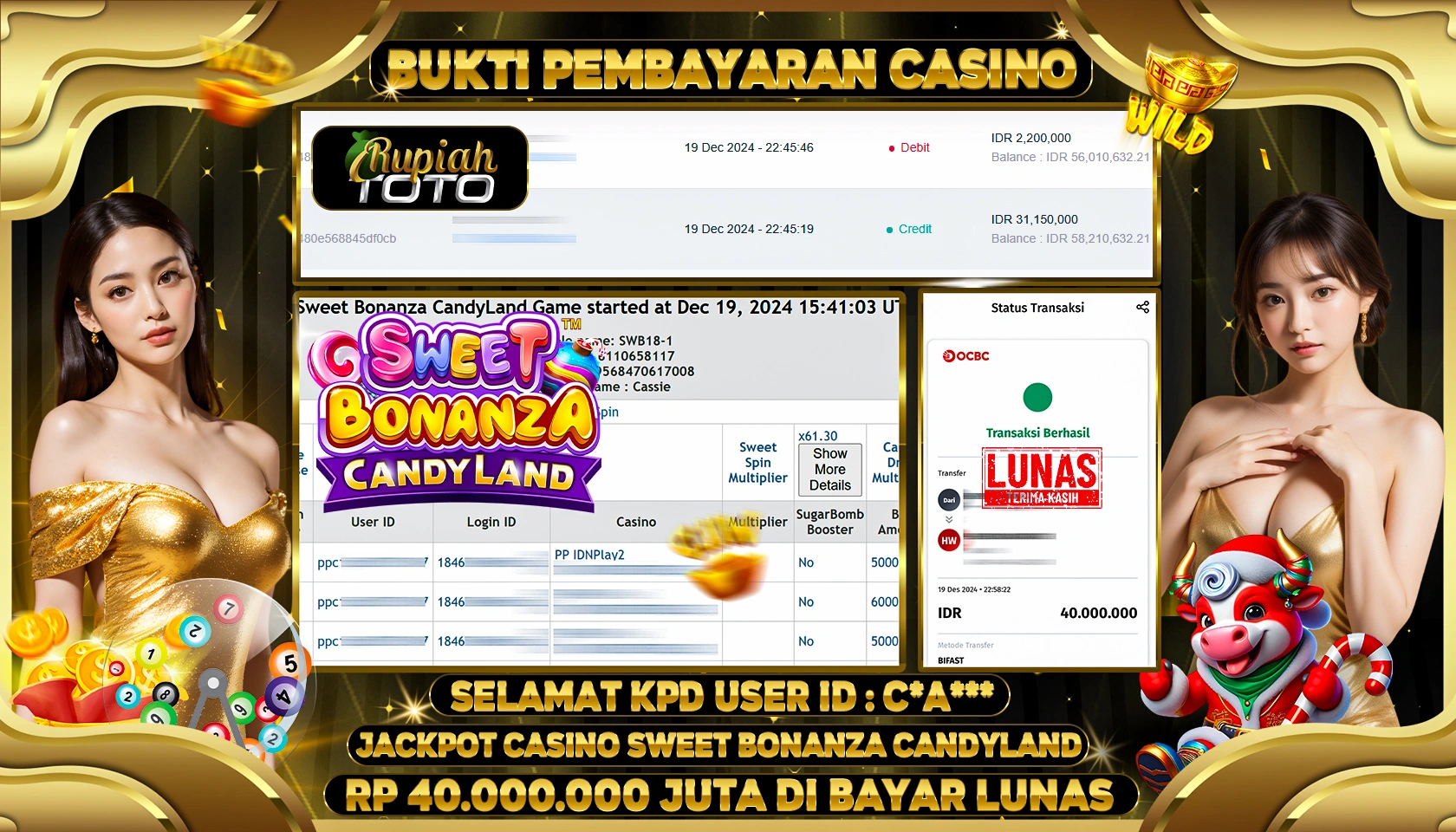 RUPIAHTOTO JACKPOT CASINO GAMES SWEET BONANZA CANDYLAND RP.40.000.000 JUTA LUNAS