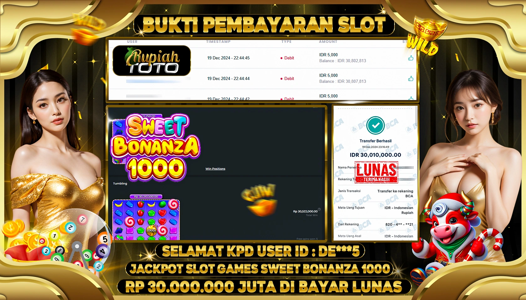 RUPIAHTOTO JACKPOT SLOT GAMES SWEET BONANZA 1000 RP.30.000.000 JUTA LUNAS