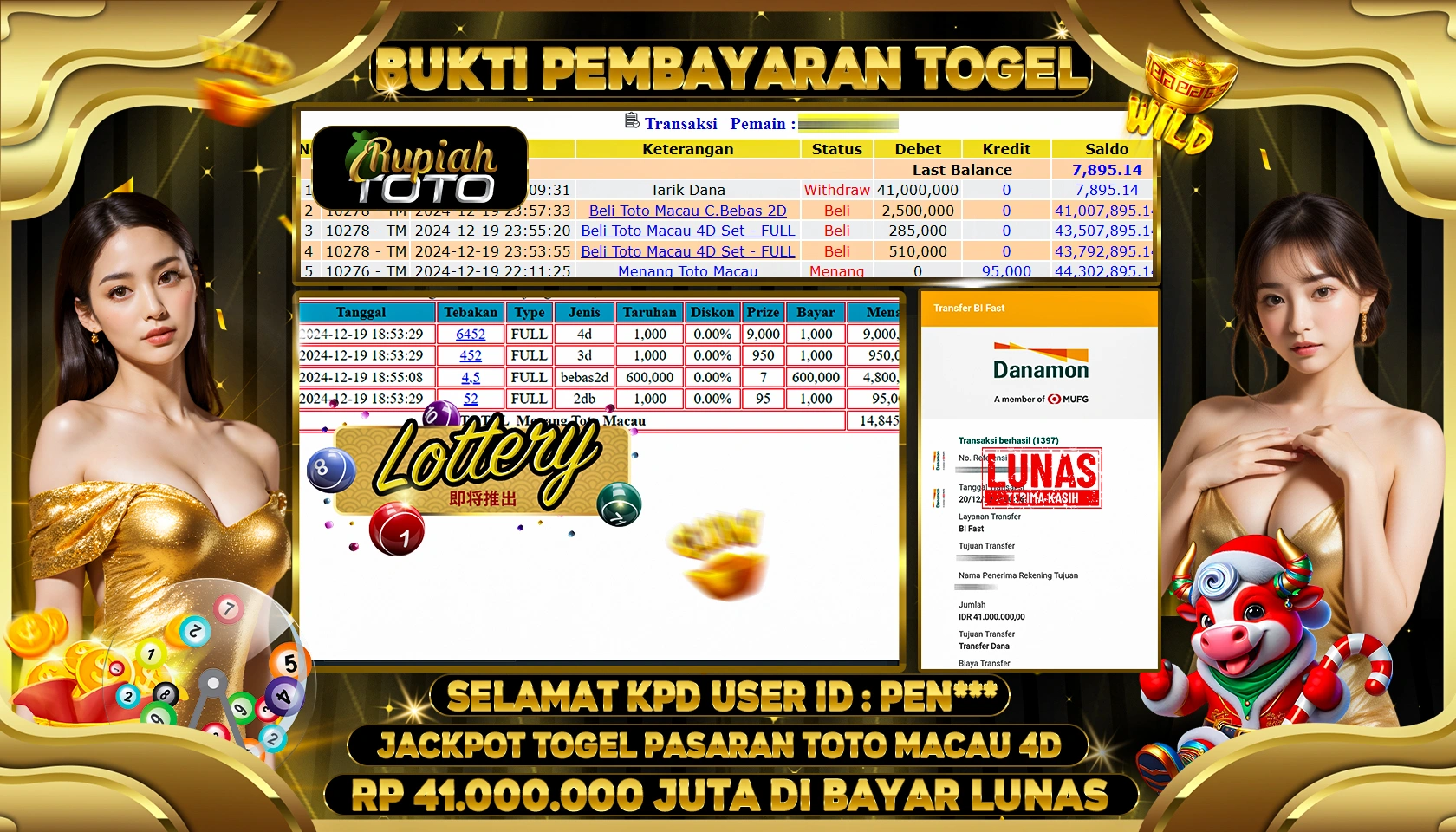 RUPIAHTOTO JACKPOT TOGEL PASARAN TOTO MACAU 4D RP.41.000.000 JUTA LUNAS