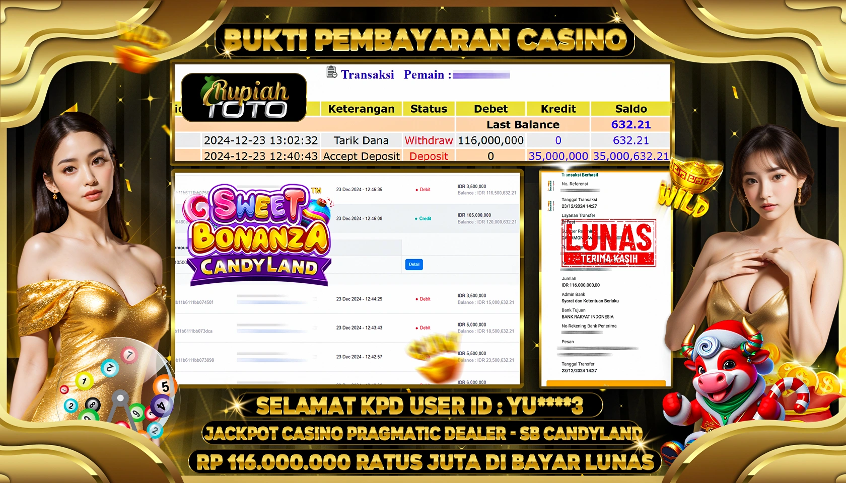 RUPIAHTOTO JACKPOT LIVE CASINO GAMES SWEET BONANZA CANDYLAND RP 116.000.000 RATUS JUTA LUNAS