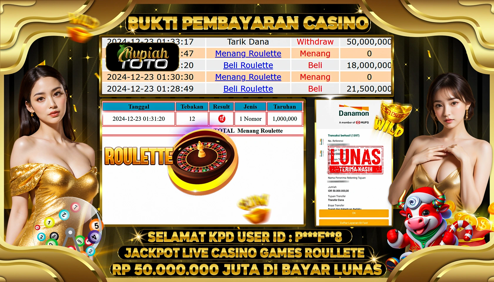 RUPIAHTOTO JACKPOT LIVE CASINO GAMES ROULLETE RP 50.000.000 JUTA LUNAS