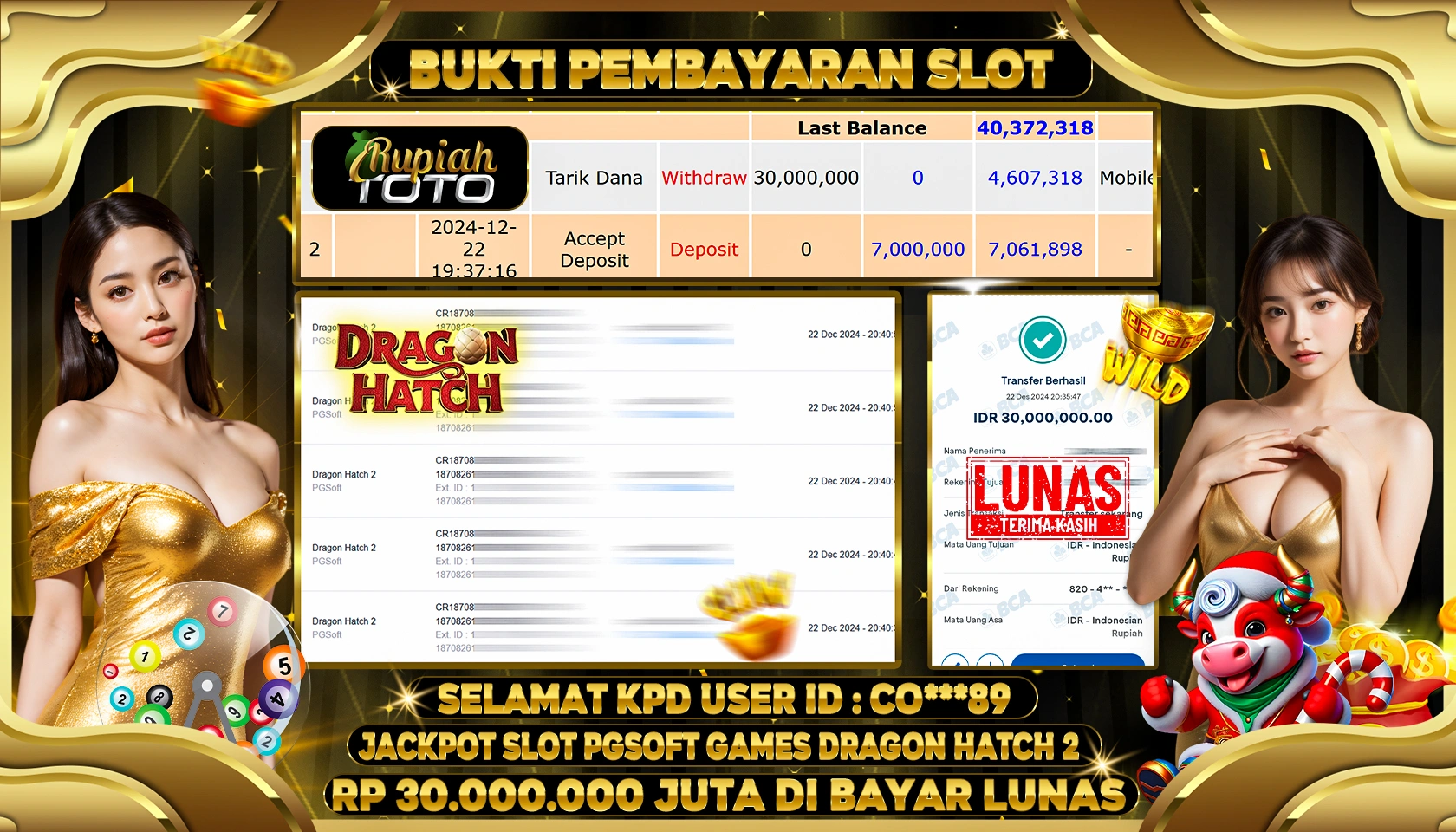 RUPIAHTOTO JACKPOT SLOT GAMES DRAGON HATCH RP 30.000.000 JUTA LUNAS