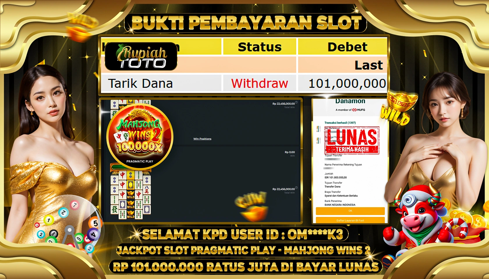 RUPIAHTOTO JACKPOT SLOT GAMES MAHJONG WINS 2 RP 101.000.000 RATUS JUTA LUNAS