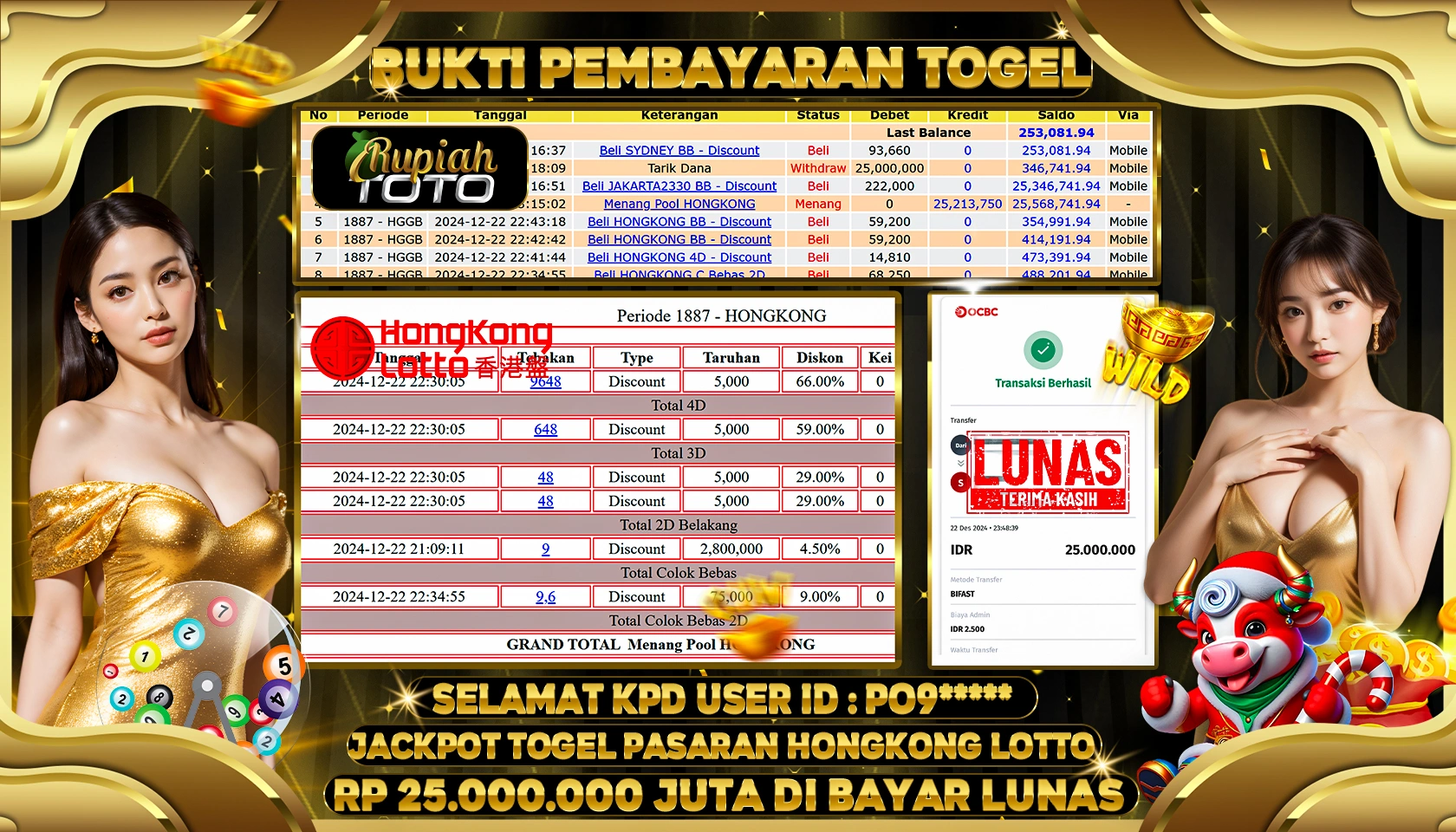 RUPIAHTOTO JACKPOT TOGEL PASARAN HONGKONG LOTTO RP 25.000.000 JUTA LUNAS