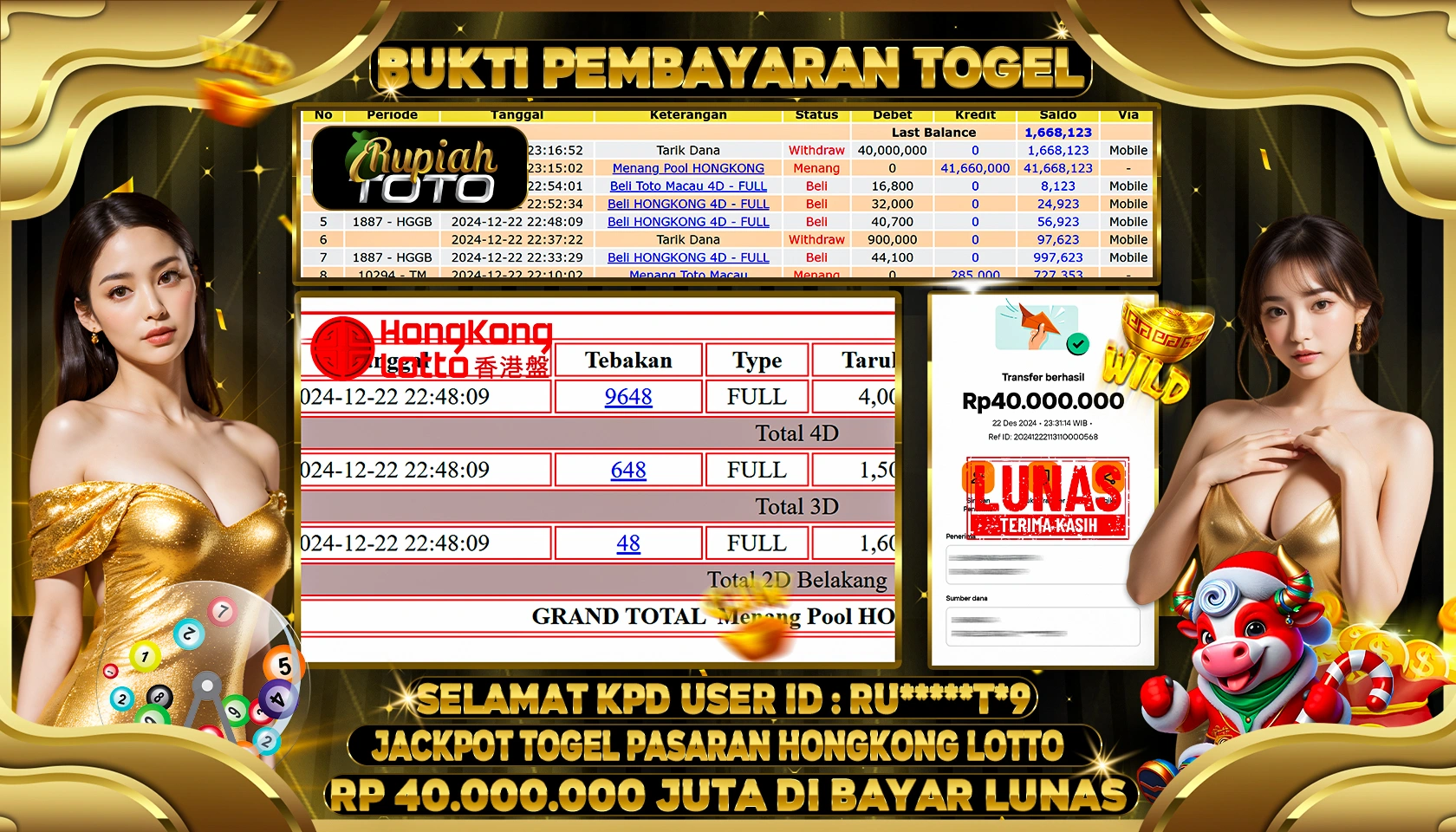RUPIAHTOTO JACKPOT TOGEL PASARAN HONGKONG LOTTO RP 40.000.000 JUTA LUNAS