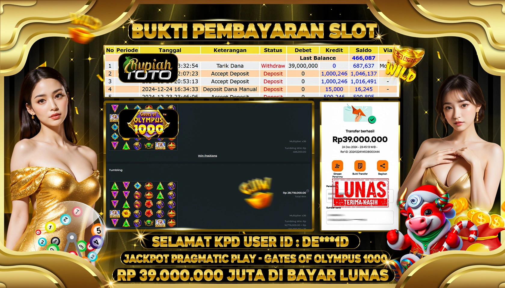 RUPIAHTOTO JACKPOT SLOT GAMES GATES OF OLYMPUS 1000 RP 39.000.000 JUTA LUNAS