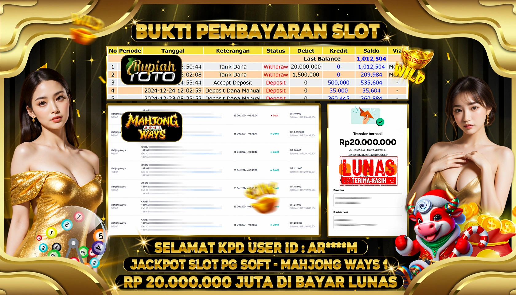 RUPIAHTOTO JACKPOT SLOT GAMES MAHJONG WAYS 1 RP 20.000.000 JUTA LUNAS