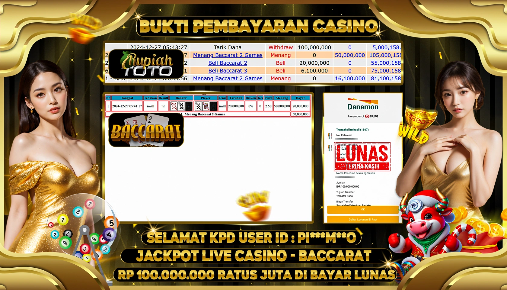 RUPIAHTOTO JACKPOT CASINO GAMES BACCARAT RP 100.000.000 RATUS JUTA LUNAS