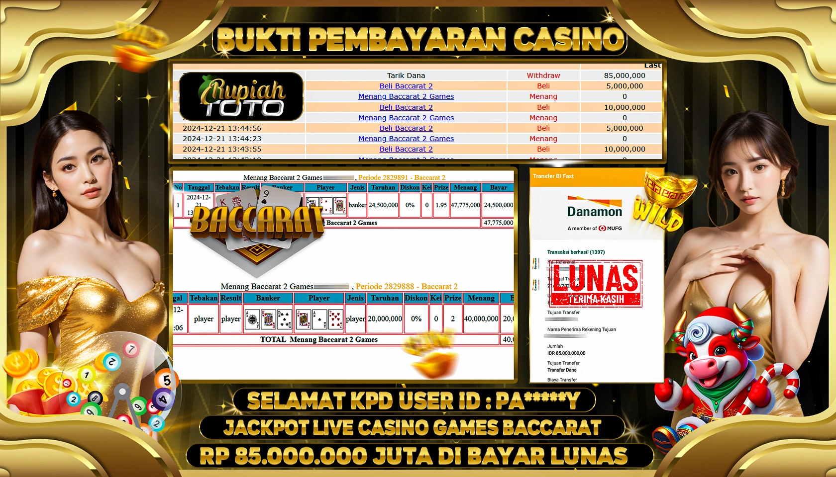 RUPIAHTOTO JACKPOT CASINO GAMES BACCARAT RP.85.000.000 JUTA LUNAS