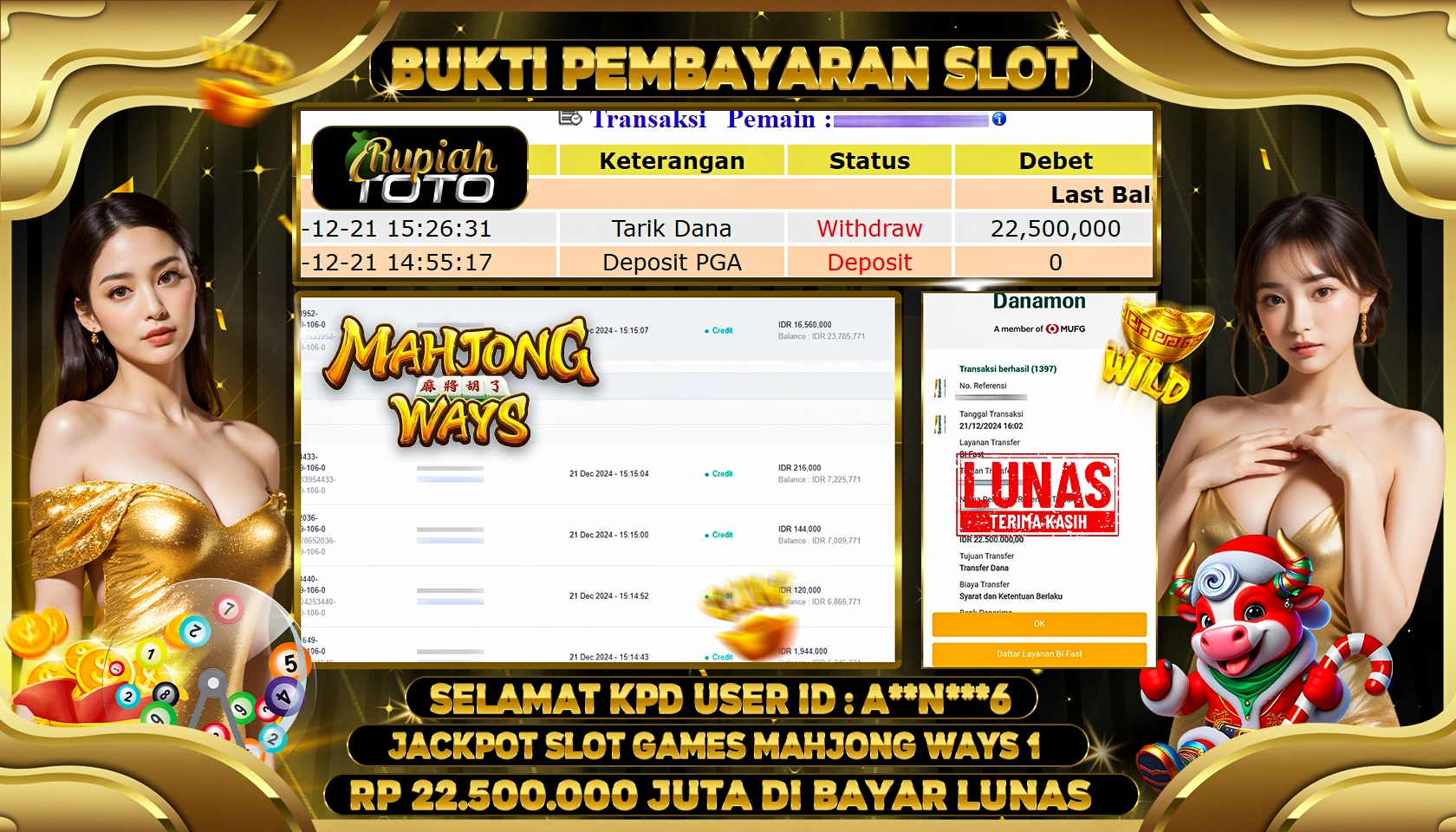 RUPIAHTOTO JACKPOT SLOT GAMES MAHJONG WAYS 1 RP.22.000.000 JUTA LUNAS