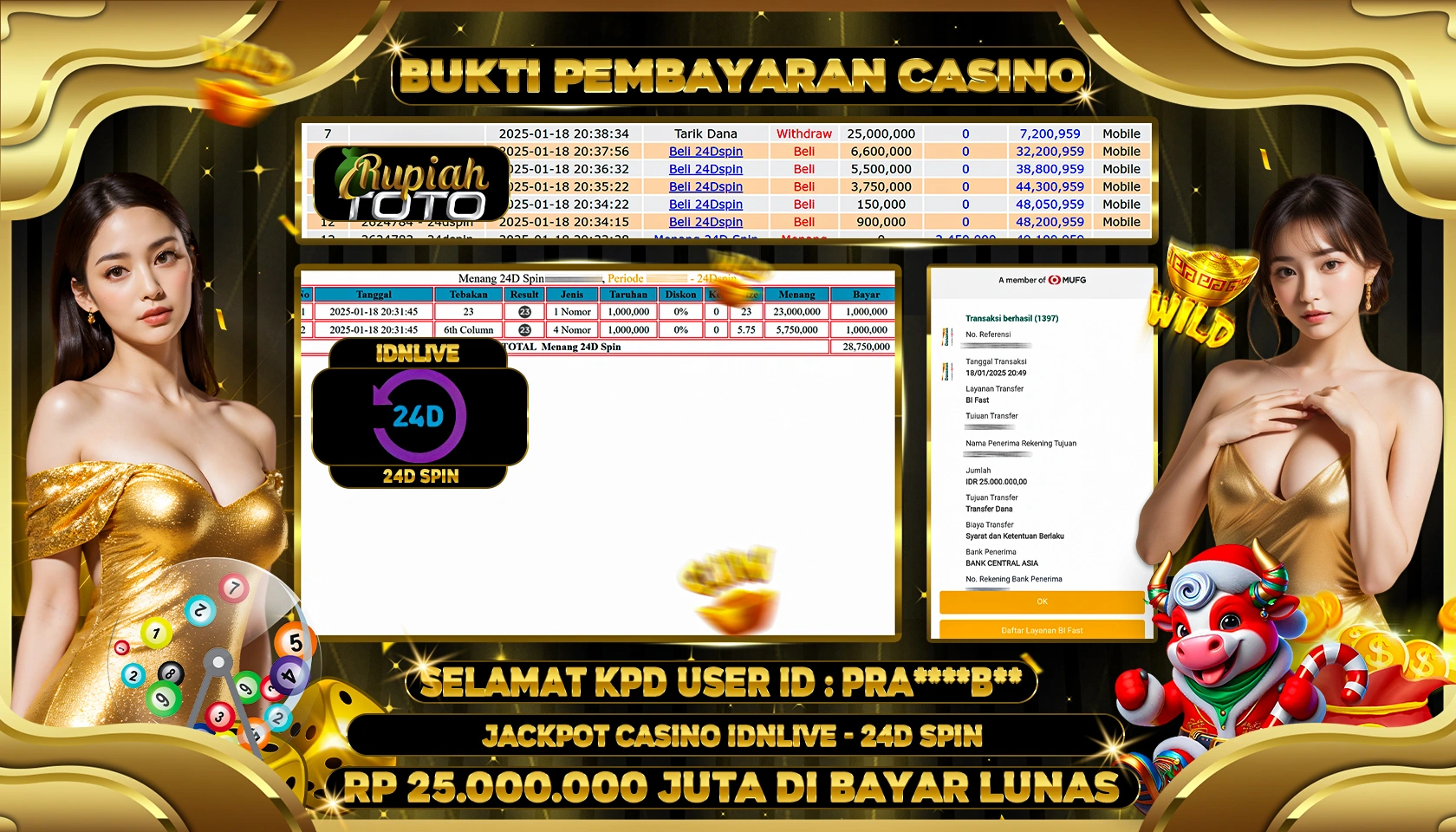 RUPIAHTOTO JACKPOT CASINO GAMES 24D SPIN RP 25.000.000 JUTA LUNAS