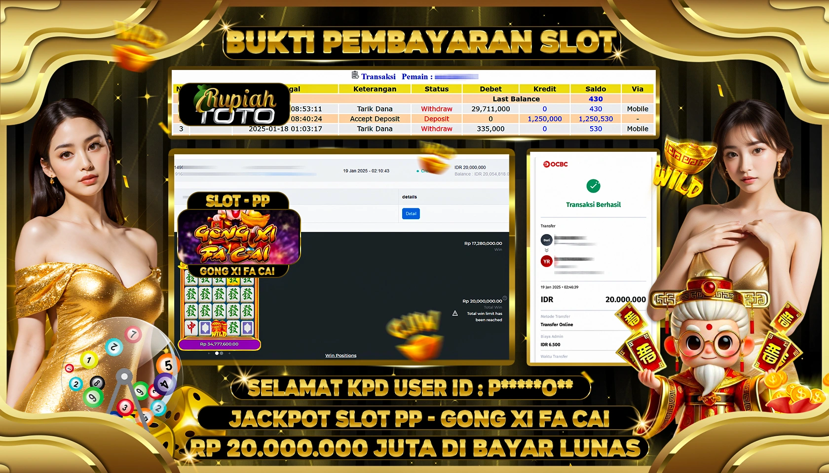 RUPIAHTOTO JACKPOT SLOT GAMES GONG XI FA CHAI RP 20.000.000 JUTA LUNAS