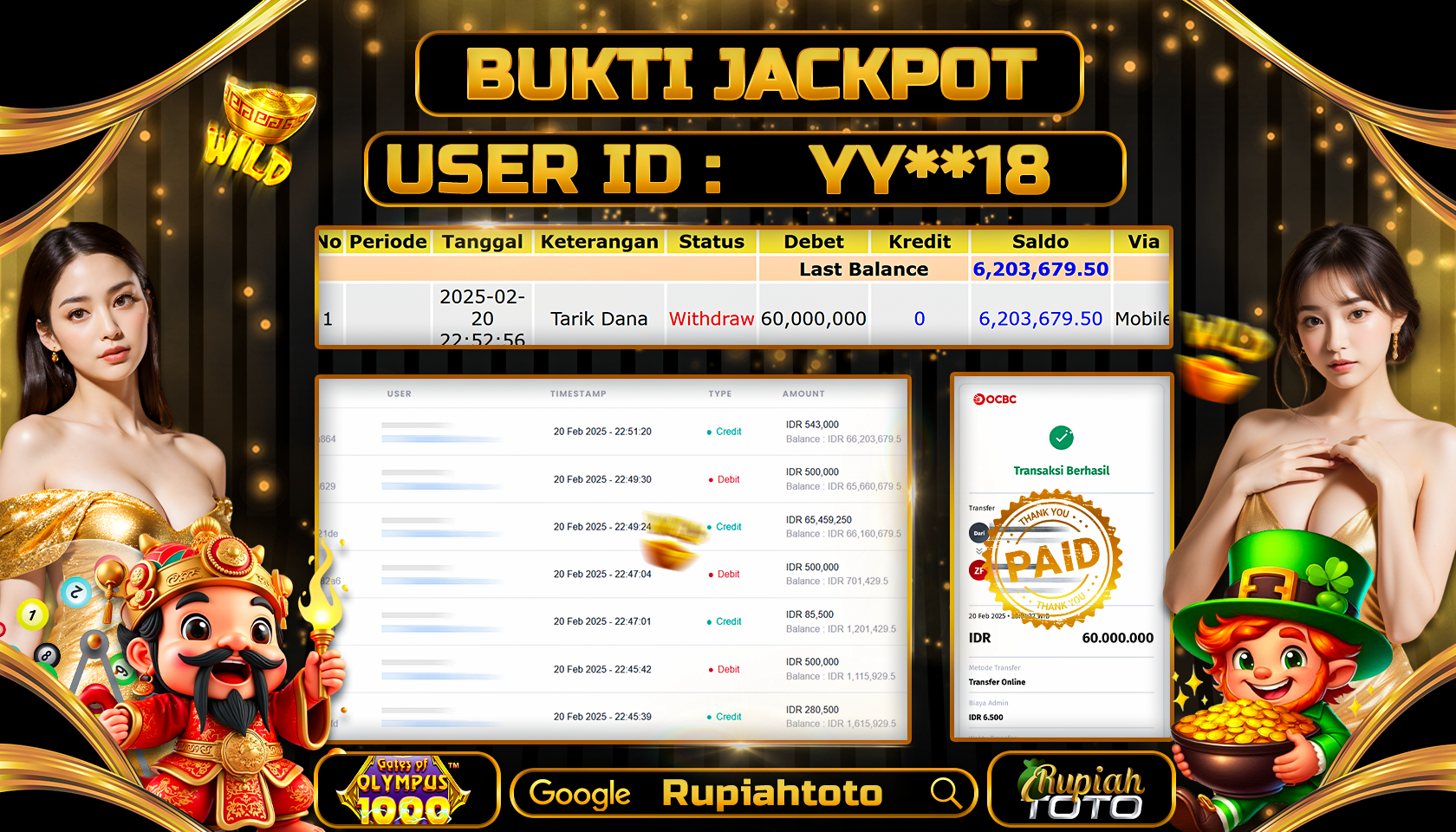 RUPIAHTOTO JACKPOT SLOT GAMES GATES OF OLYMPUS 1000 RP 60.000.000 PULUH JUTA LUNAS