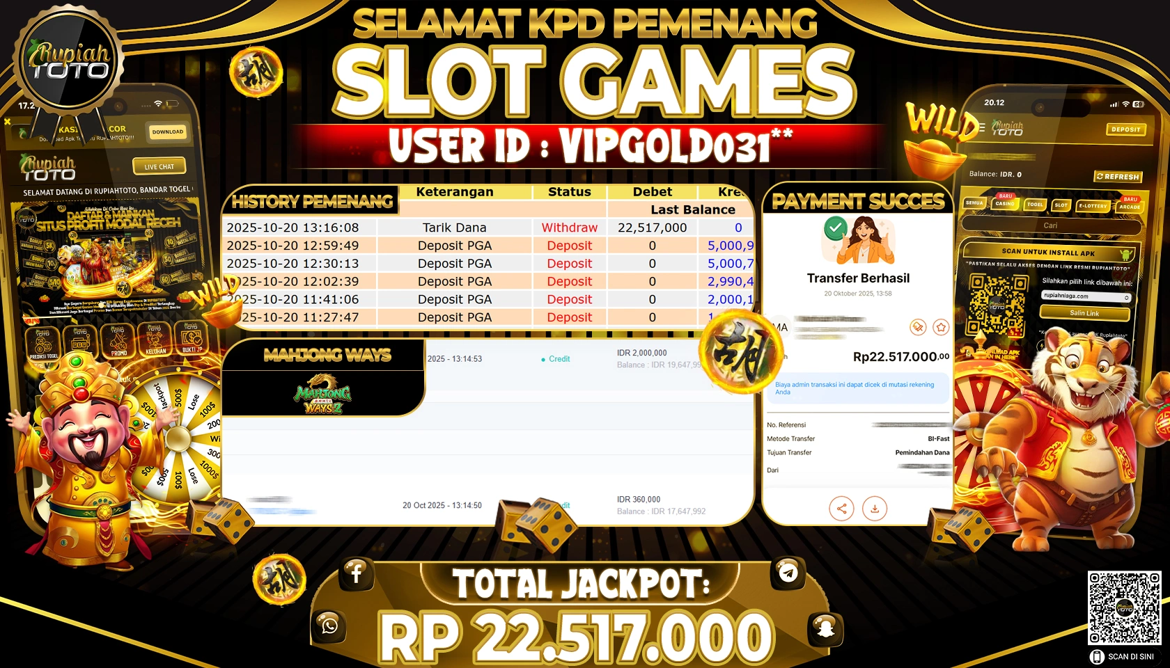 RUPIAHTOTO JACKPOT SLOT MAHJONG WAYS2  Rp. 22,517,000 JUTA RUPIAH LUNAS 