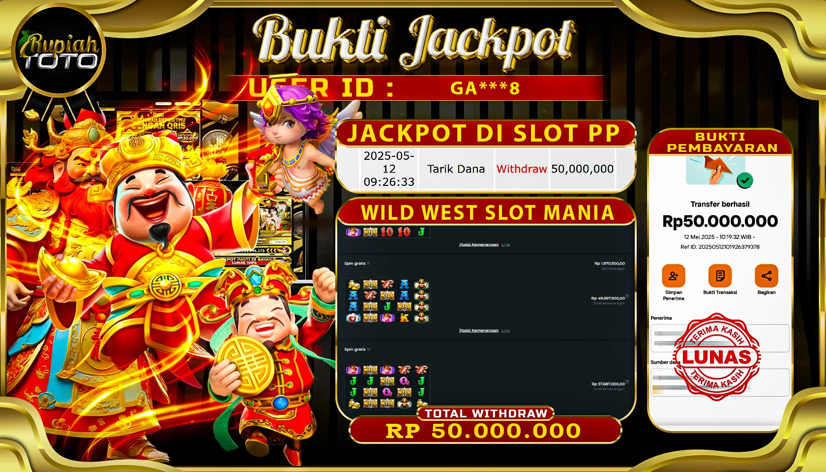 RUPIAHTOTO JACKPOT DI SLOT PRAGMATICPLAY GAME WILD WEST SLOT MANIA RP 50.000.000 JUTA RUPIAH LUNAS