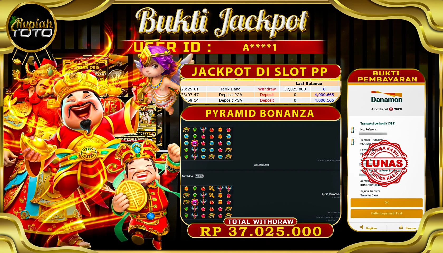RUPIAHTOTO JACKPOT DI SLOT PRAGMATICPLAY GAME PYRAMID BONANZA RP 37.025.000 JUTA RUPIAH LUNAS