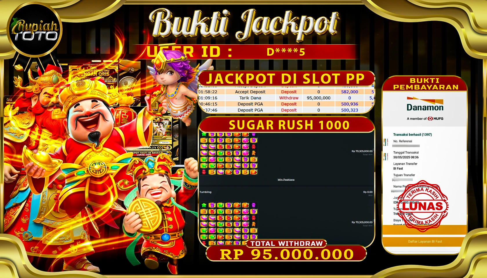 RUPIAHTOTO JACKPOT DI SLOT PRAGMATICPLAY GAME SUGAR RUSH 1000 RP 95.000.000 JUTA RUPIAH LUNAS