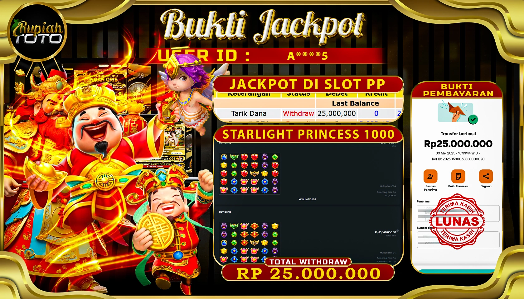 RUPIAHTOTO JACKPOT DI SLOT PRAGMATICPLAY GAME STARLIGHT PRINCESS 1000 RP 25.000.000 JUTA RUPIAH LUNAS