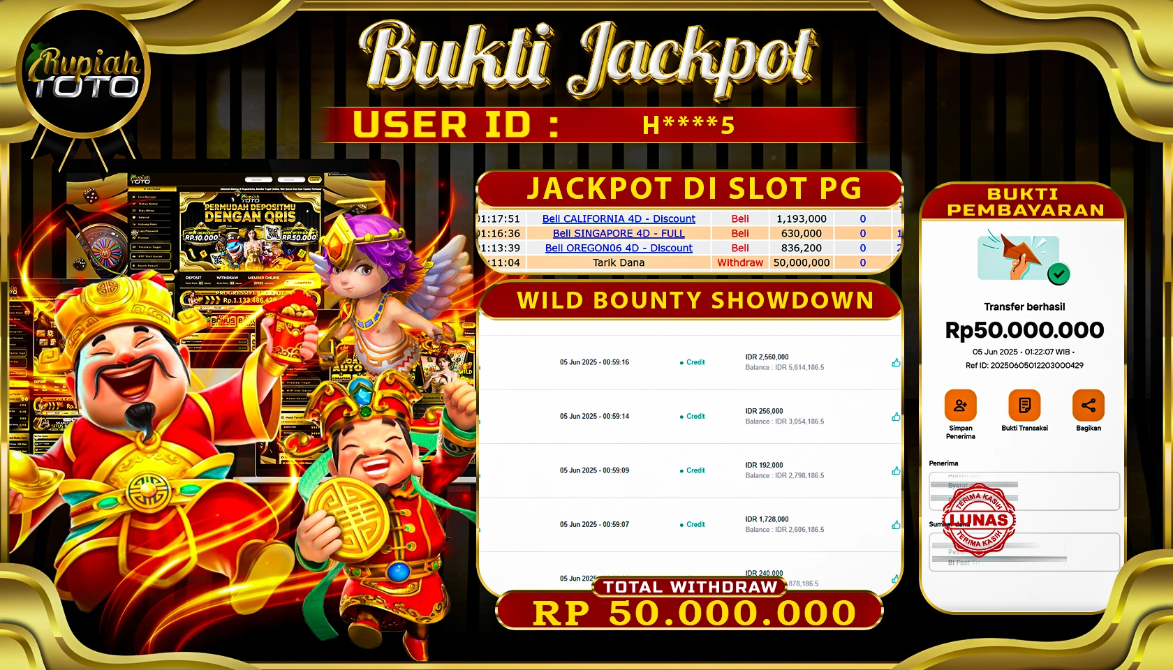 RUPIAHTOTO JACKPOT DI SLOT PGSOFT GAME WILD BOUNTY SHOWDOWN RP 50.000.000 JUTA RUPIAH LUNAS