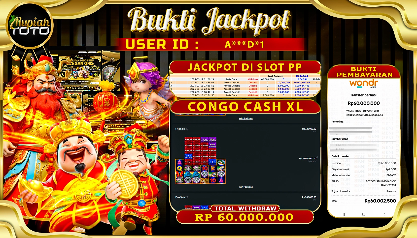 RUPIAHTOTO JACKPOT SLOT PRAGMATIC PLAY GAMES CONGO CASH XL  RP 60.000.000 JUTA RUPIAH LUNAS