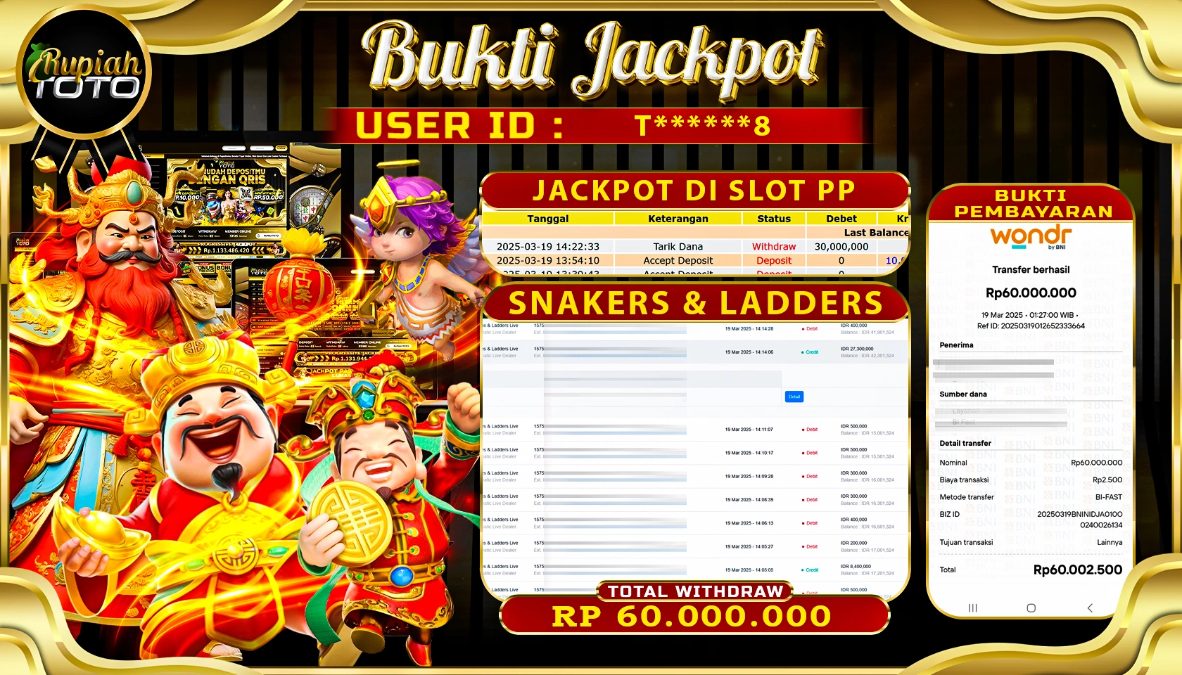 RUPIAHTOTO JACKPOT SLOT PRAGMATIC PLAY GAMES SNAKERS & LADDDERS  RP 60.000.000 JUTA RUPIAH LUNAS