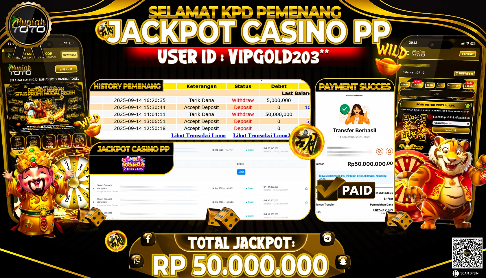 RUPIAHTOTO JACKPOT DI SLOT  PRAGMATICPLAY - SWEETBONANZA  RP 50.000.000 JUTA RUPIAH LUNAS