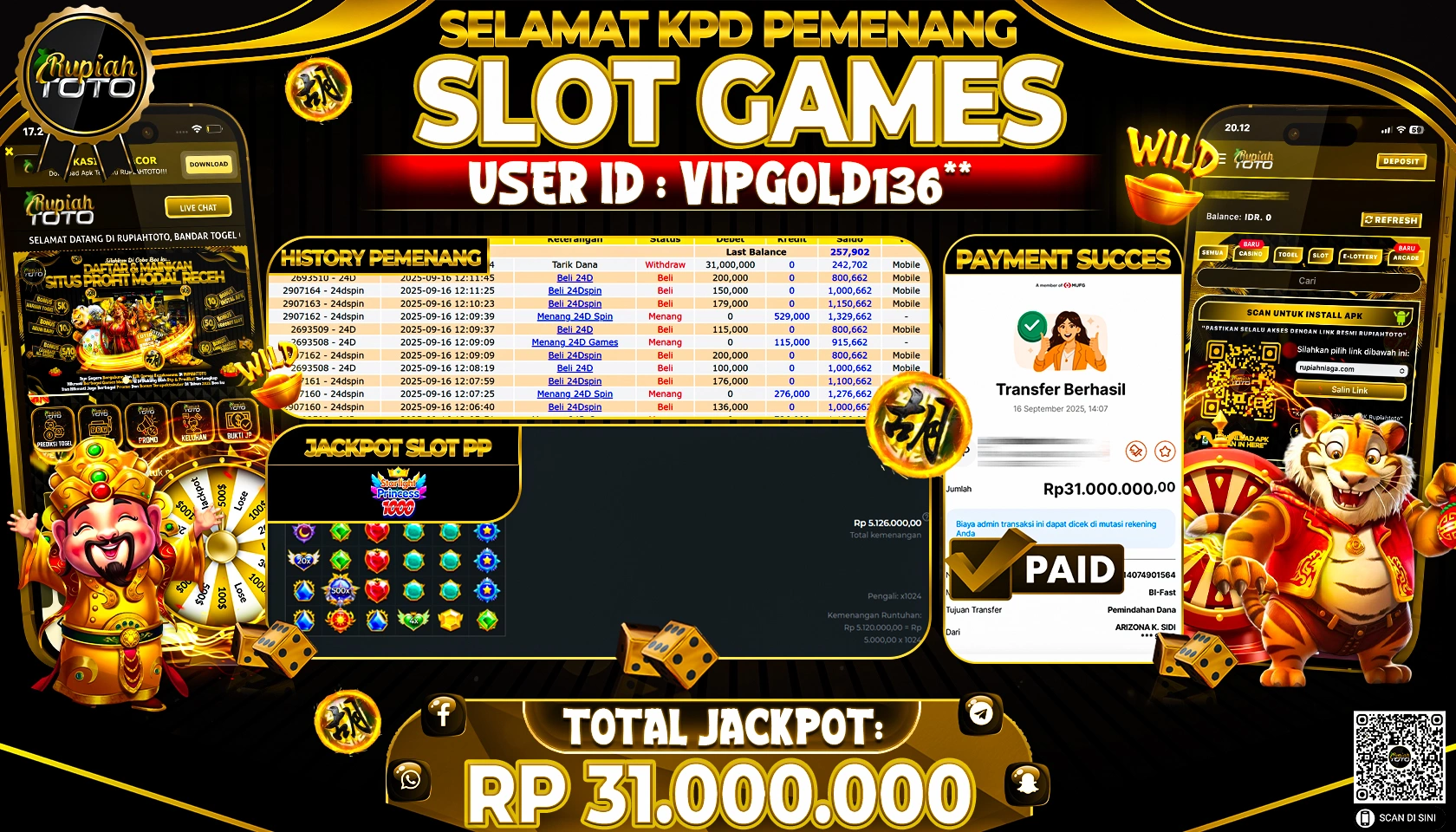 RUPIAHTOTO JACKPOT DI SLOT PP - STARLIGHT PRINCESS RP 31.000.000 JUTA RUPIAH LUNAS