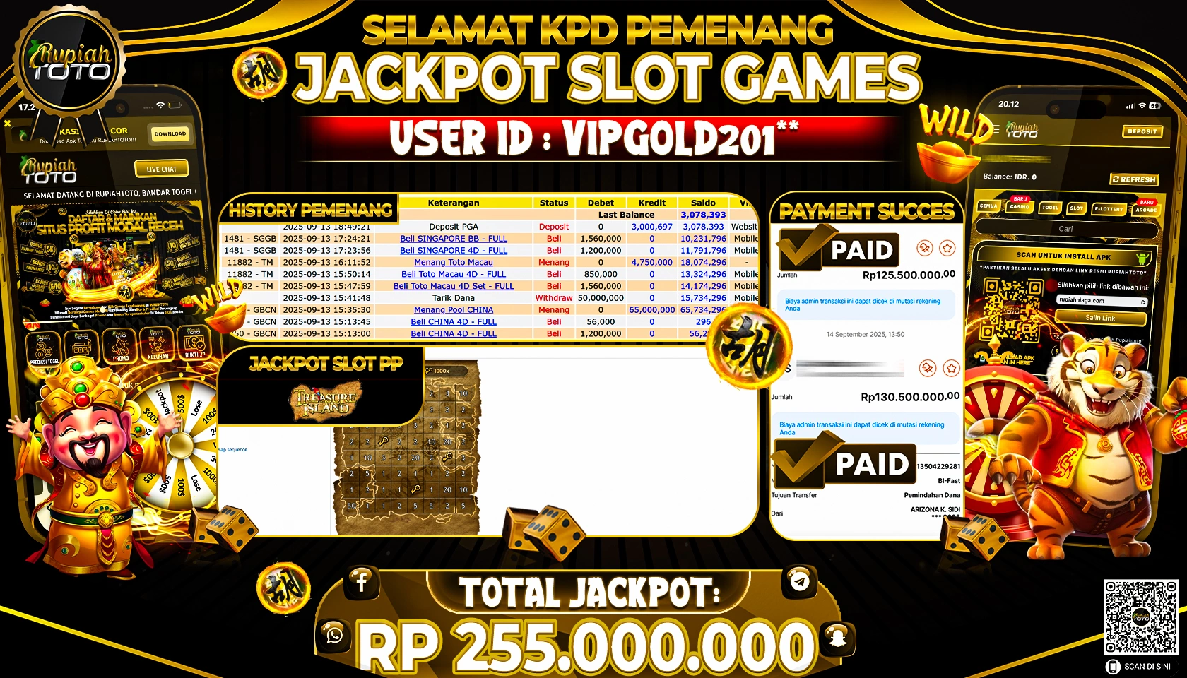 RUPIAHTOTO JACKPOT DI SLOT  PRAGMATICPLAY - TREASUR ISLAND RP 255.000.000 JUTA RUPIAH LUNAS