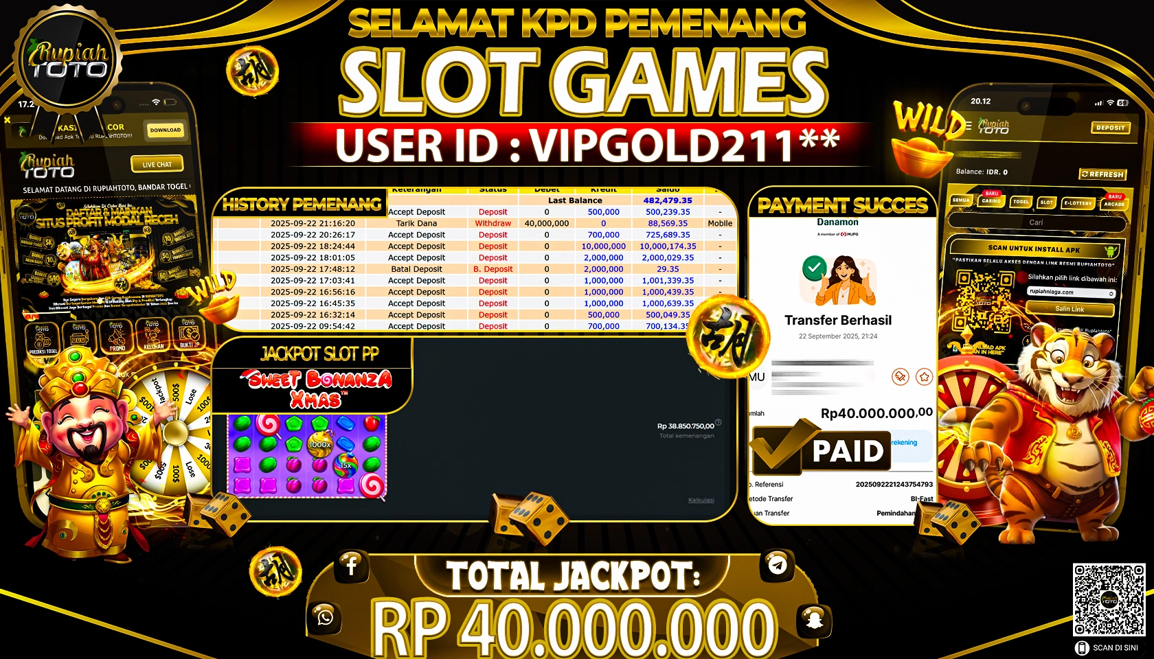 RUPIAHTOTO JACKPOT SLOT PP SWEET BONANZA X MAS RP 40.000.000 JUTA RUPIAH LUNAS