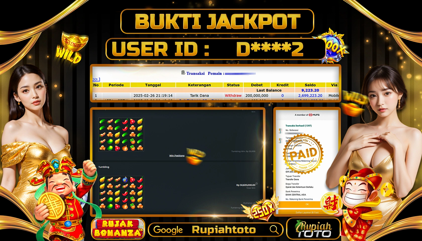 RUPIAHTOTO JACKPOT SLOT PRAGMATIC PLAY GAMES RUJAK BONANZA RP 200.000.000 RATUS JUTA LUNAS