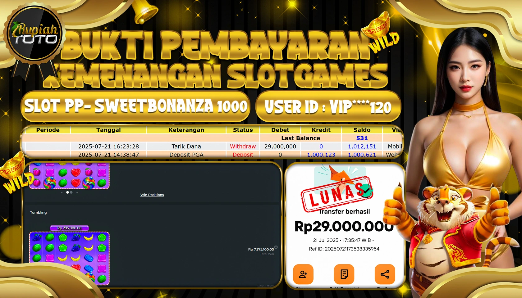 RUPIAHTOTO JACKPOT SLOT PP - SWEETBONANZA 1000 RP 29,000,000 JUTA RUPIAH LUNAS