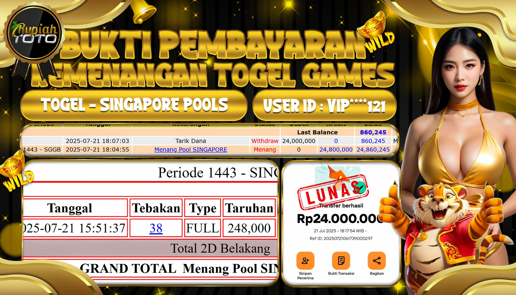 RUPIAHTOTO JACKPOT TOGEL DI PASARAN SINGAPORE RP 24,000,000 JUTA RUPIAH LUNAS
