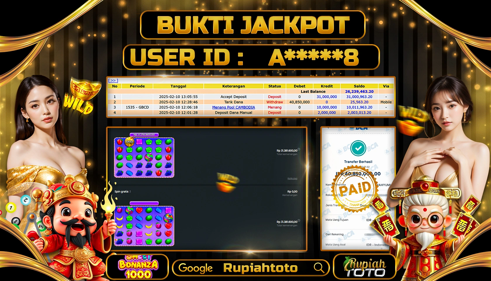 RUPIAHTOTO JACKPOT SLOT GAMES SWEET BONANZA 1000 RP 40.850.000 JUTA LUNAS