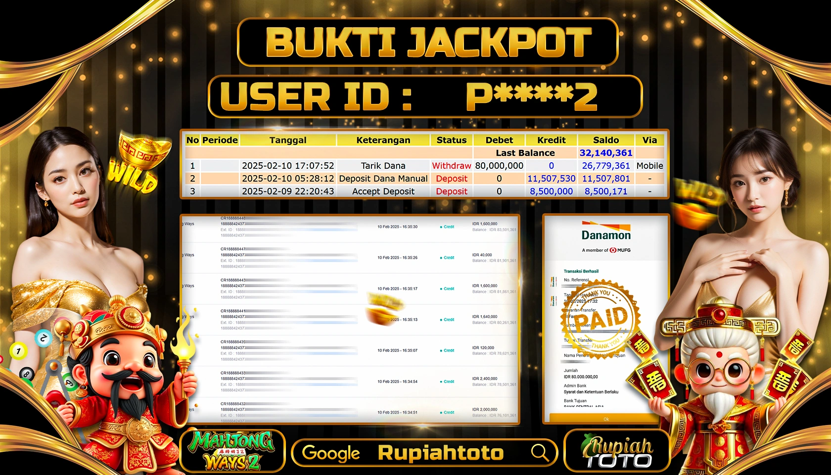 RUPIAHTOTO JACKPOT SLOT GAMES MAHJONG WAYS 2 RP 80.000.000 JUTA LUNAS